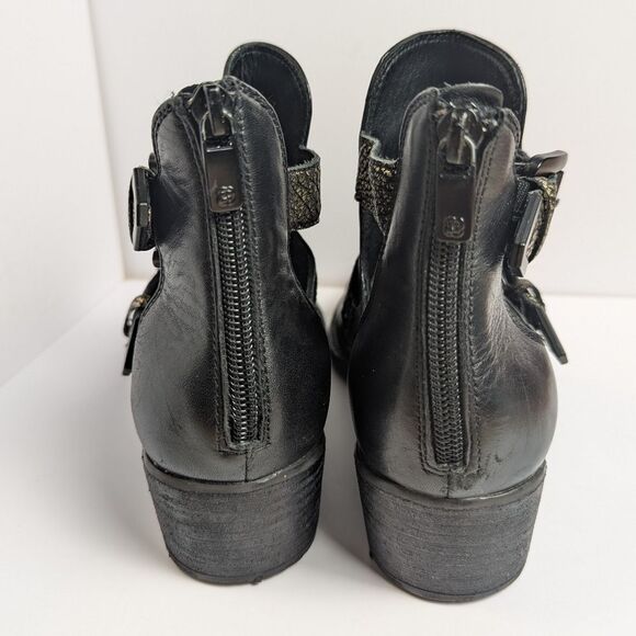 Elliot Lucca Raffaela Black & Gold Leather Cutout Ankle Boots Womens 7 - Picture 6 of 7